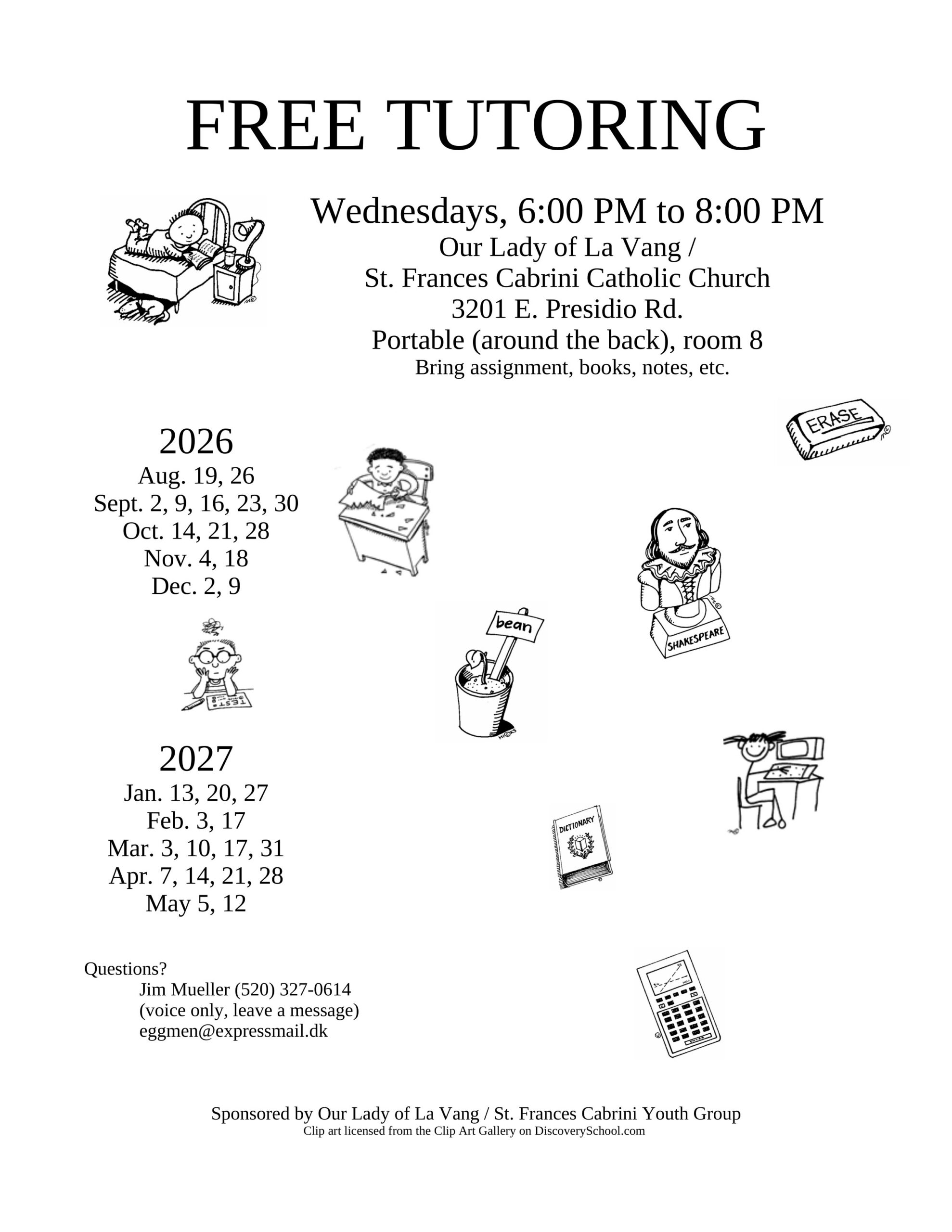 Tutoring schedule 2026 - 2027